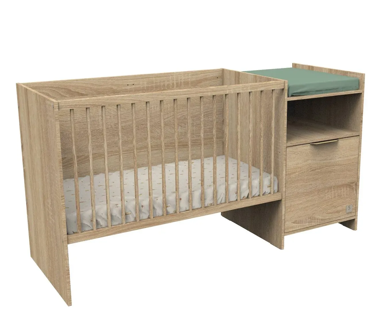 Illustration numéro 2 du produit Lit Bébé Combiné Évolutif Avec Porte Décor Chêne Doré - Azur Marron