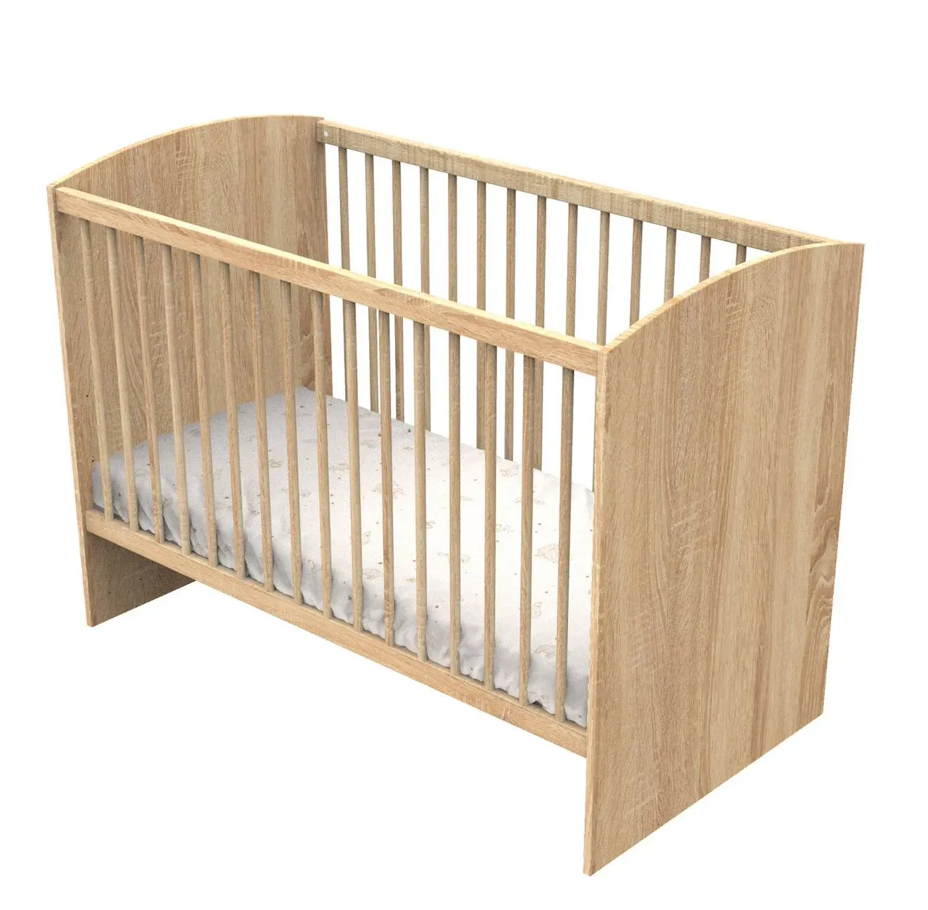 Illustration numéro 2 du produit Lit Bébé Avec Têtes De Lit Arrondies En Bois Décor Chêne Doré - Azur Marron