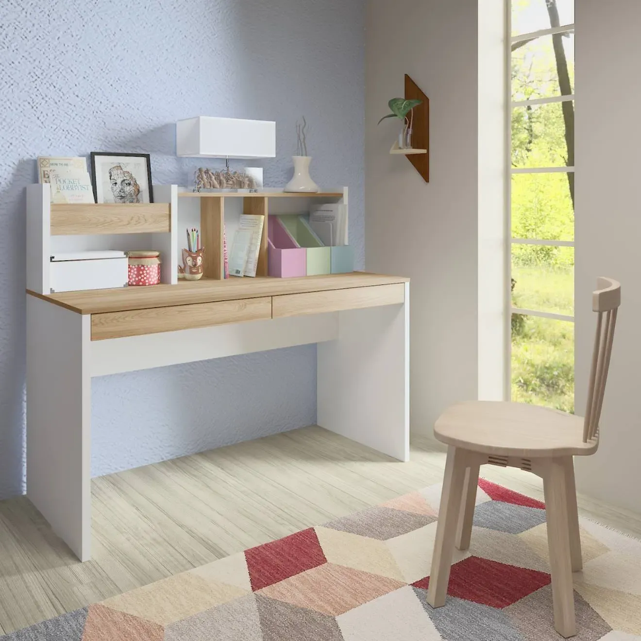 Illustration numéro 2 du produit Bureau Avec Sur-meuble Tacco Blanc Et Bois