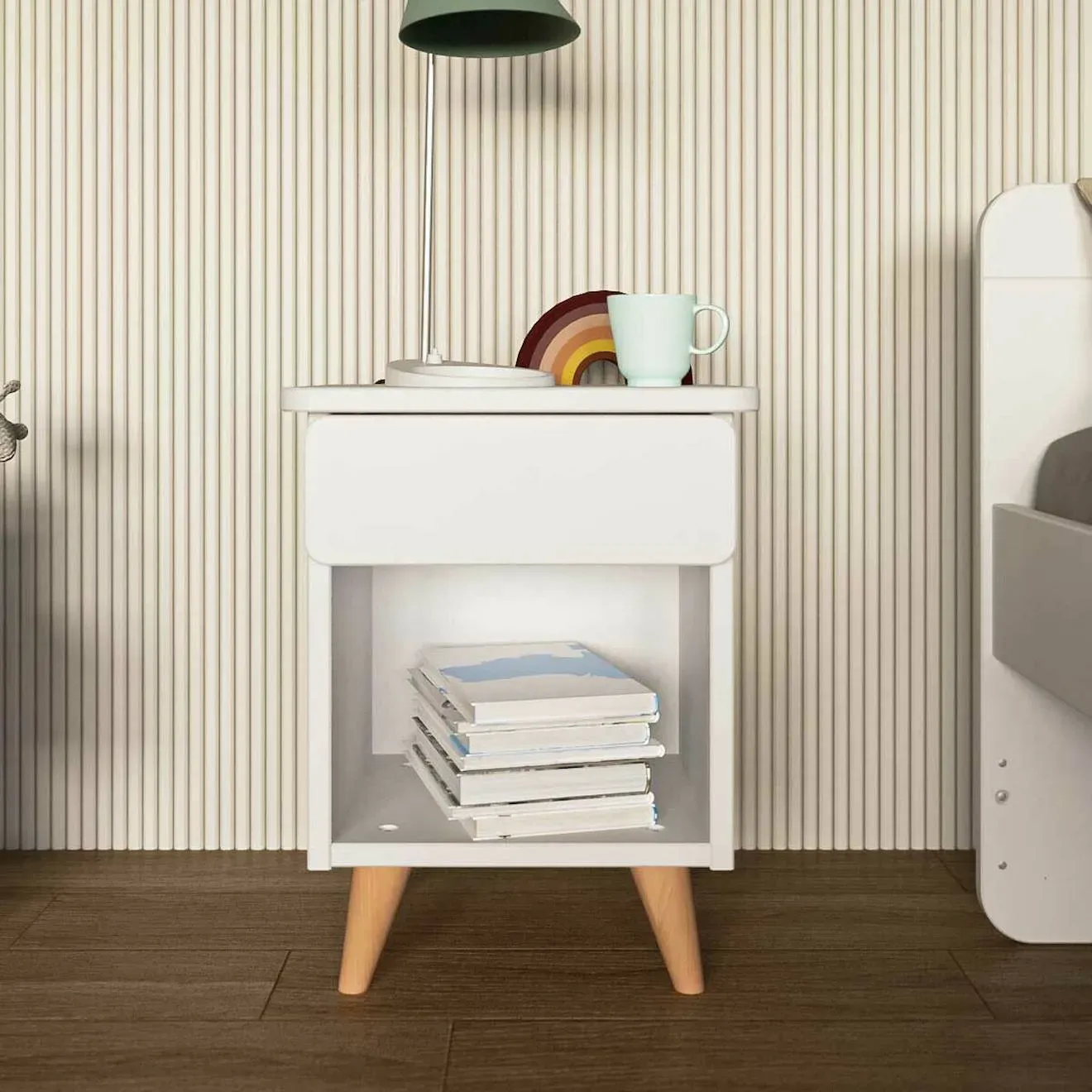 Illustration numéro 2 du produit Chevet Avec Tiroir Bois Massif Lilow Blanc Et Noisette