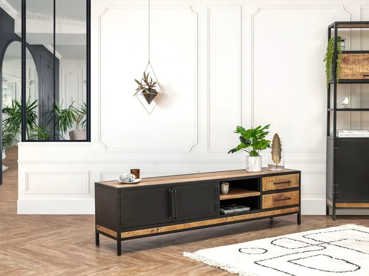 Illustration numéro 3 du produit Meuble TV 190 cm BEAUBOURG bois massif de manguier    BOBOCHIC