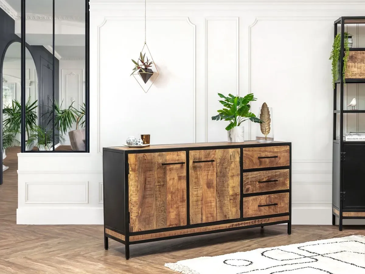 Illustration numéro 3 du produit Buffet 2 portes 160 cm BEAUBOURG bois massif de manguier    BOBOCHIC