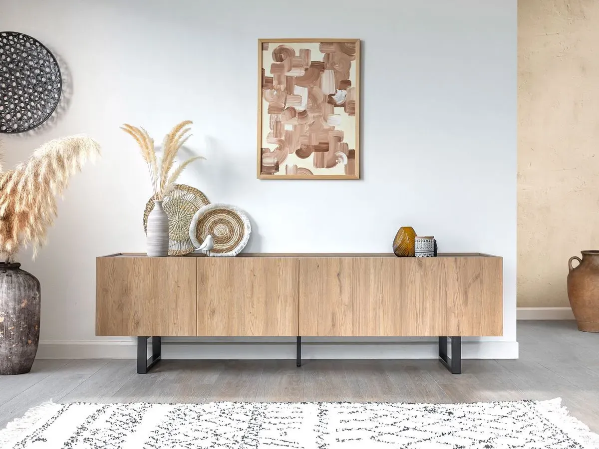 Illustration numéro 3 du produit Meuble TV 180 cm OPERA effet chêne et effet marbre noir    BOBOCHIC