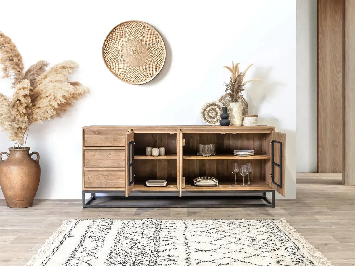 Illustration numéro 3 du produit Buffet 3 portes 190 cm BERGERAC Bois massif de manguier    BOBOCHIC