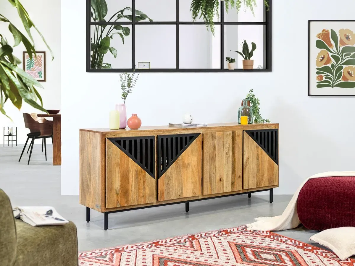 Illustration numéro 3 du produit Buffet 4 portes 200 cm BILBAO bois massif de manguier    BOBOCHIC