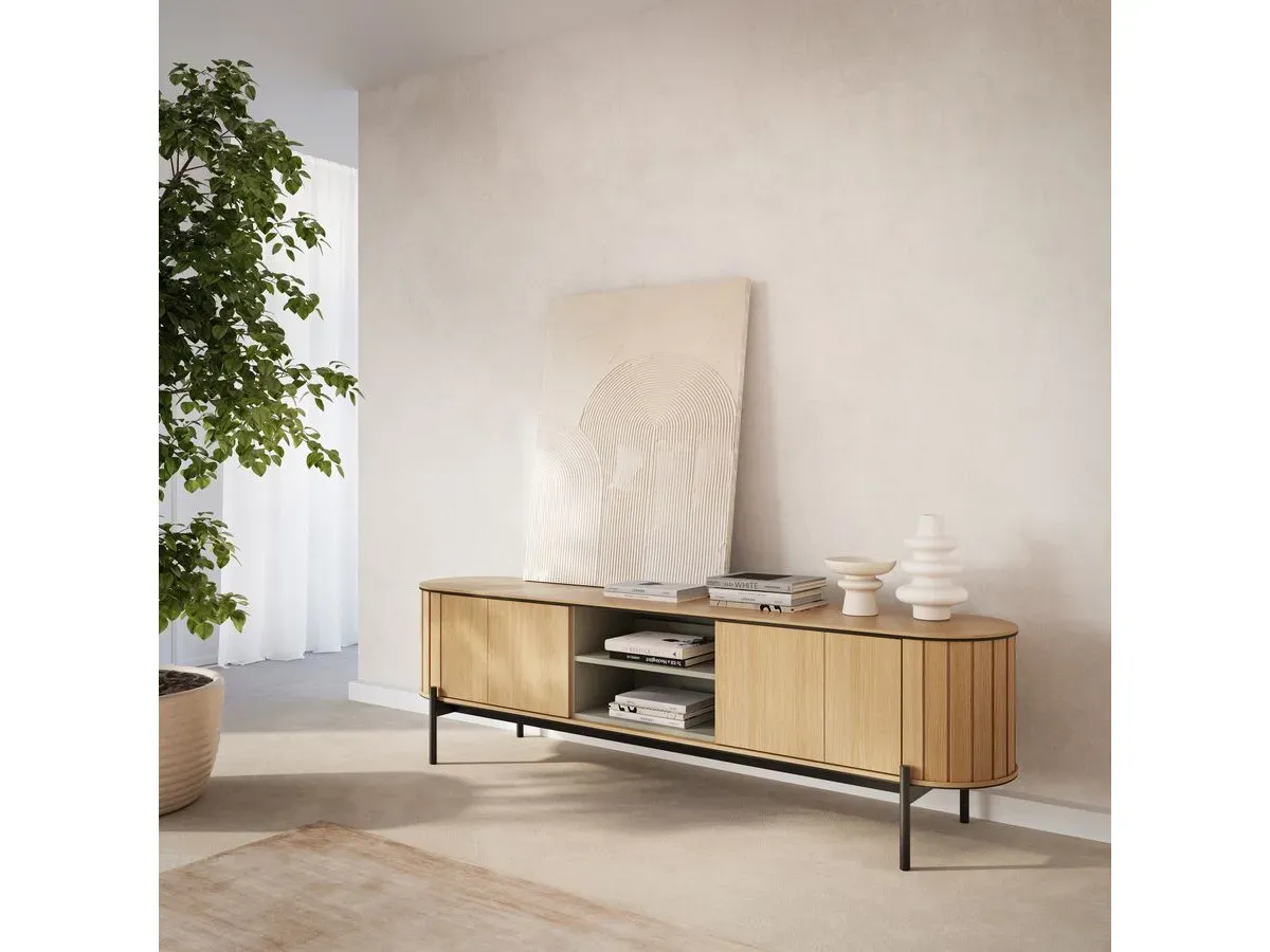 Illustration numéro 3 du produit Meuble TV arrondi 2 portes 168 cm AMBOISE couleur chêne    BOBOCHIC