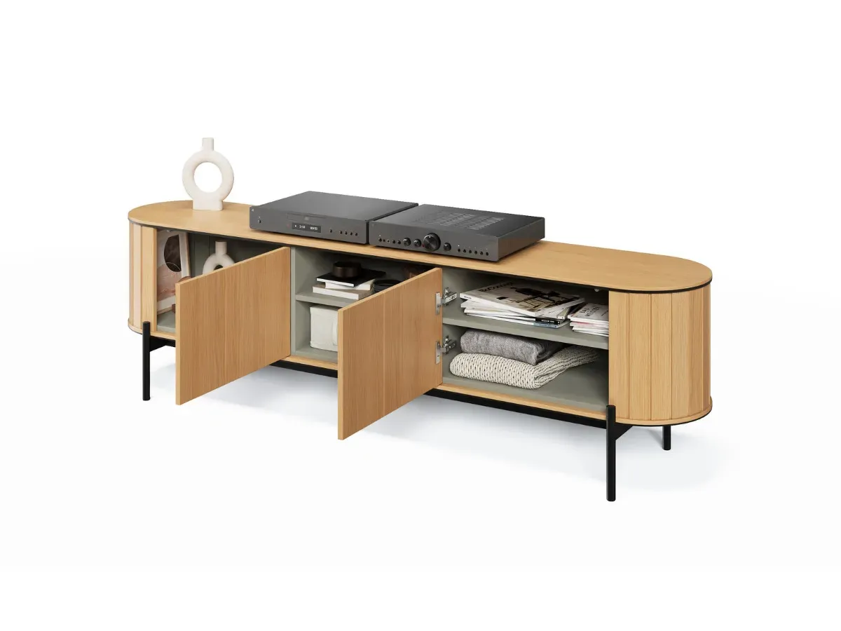 Illustration numéro 3 du produit Meuble TV arrondi 2 portes 200 cm AMBOISE couleur chêne    BOBOCHIC