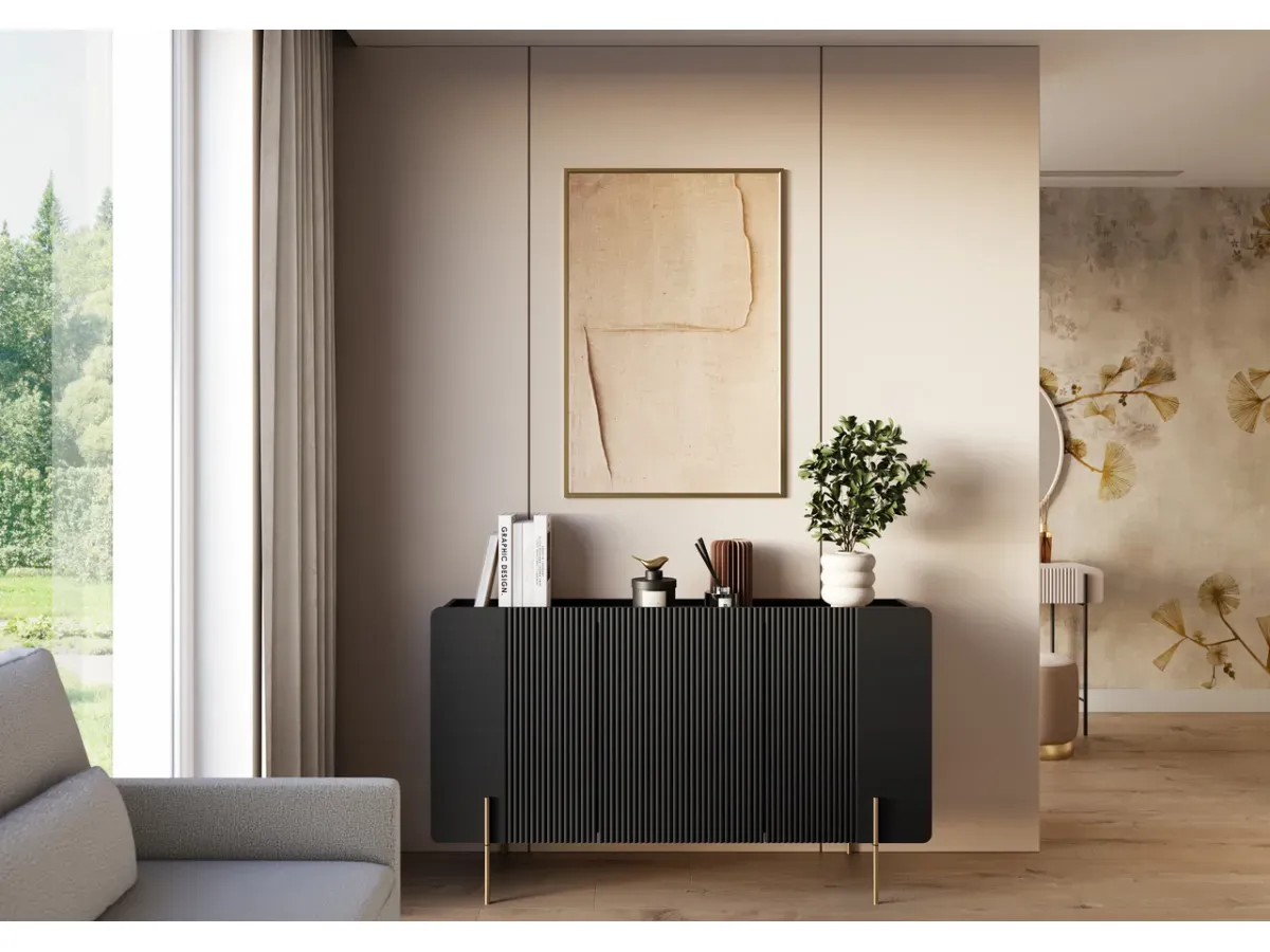 Illustration numéro 3 du produit Buffet 3 portes 150 cm MATHILDE pieds or    BOBOCHIC