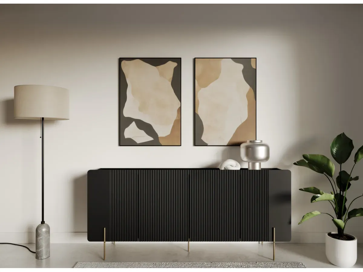 Illustration numéro 3 du produit Buffet 4 portes 200 cm MATHILDE pieds or    BOBOCHIC