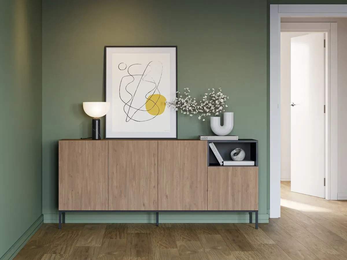 Illustration numéro 3 du produit Buffet 4 portes 1 niche 180 cm CECILIA effet chêne    BOBOCHIC