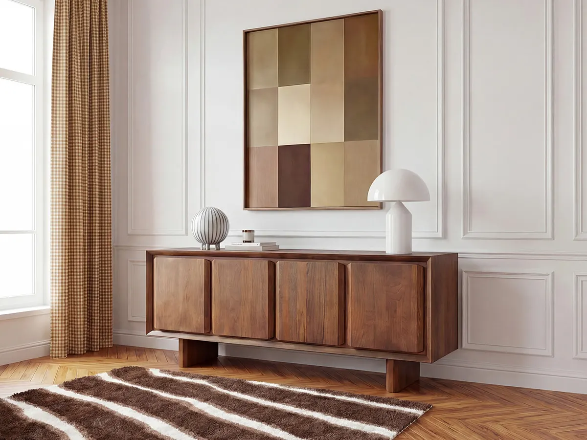 Illustration numéro 3 du produit Buffet 4 portes 200 cm BELLECOUR bois massif de manguier    BOBOCHIC