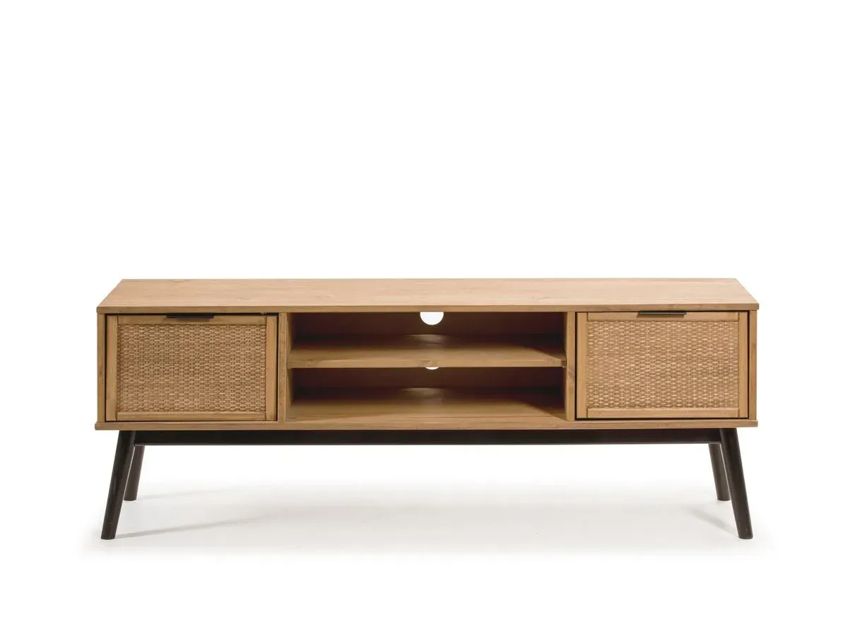 Illustration numéro 3 du produit Meuble TV 140 cm ALBI bois massif et rotin    BOBOCHIC