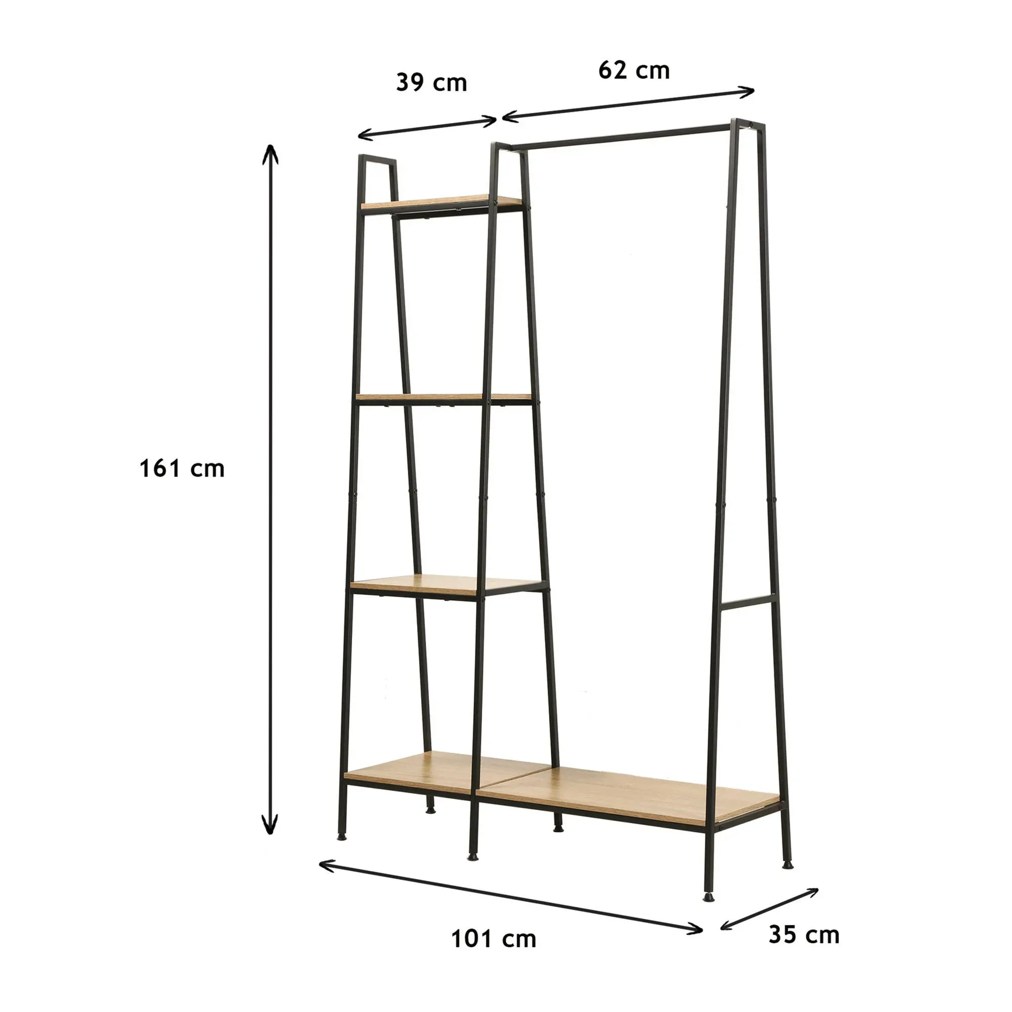 Illustration numéro 3 du produit Penderie Stockies Style Industriel - 4 Étagères, 1 Tablette - Blancheporte