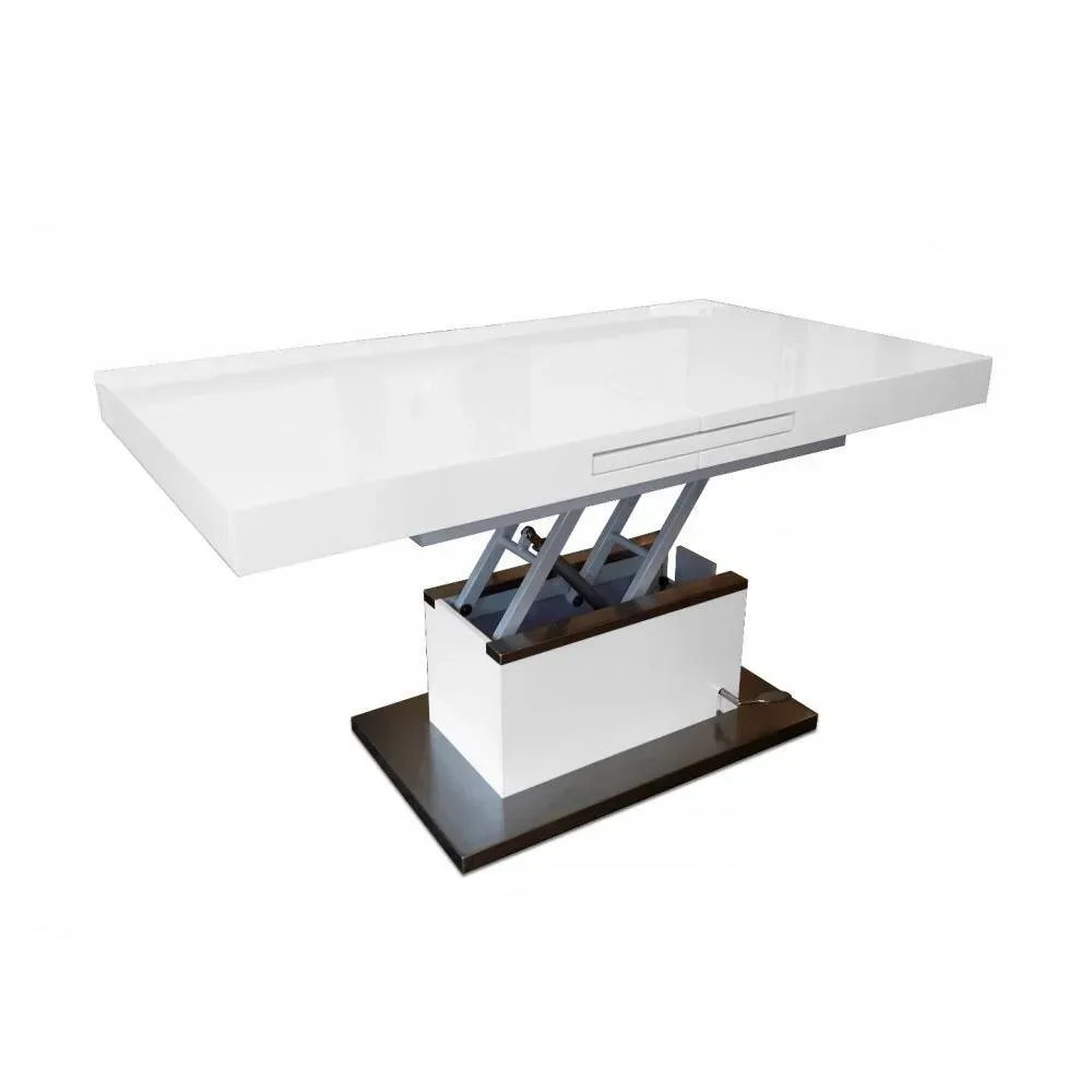 Illustration numéro 3 du produit Table basse relevable extensible SETUP blanc brillant socle acier brossé