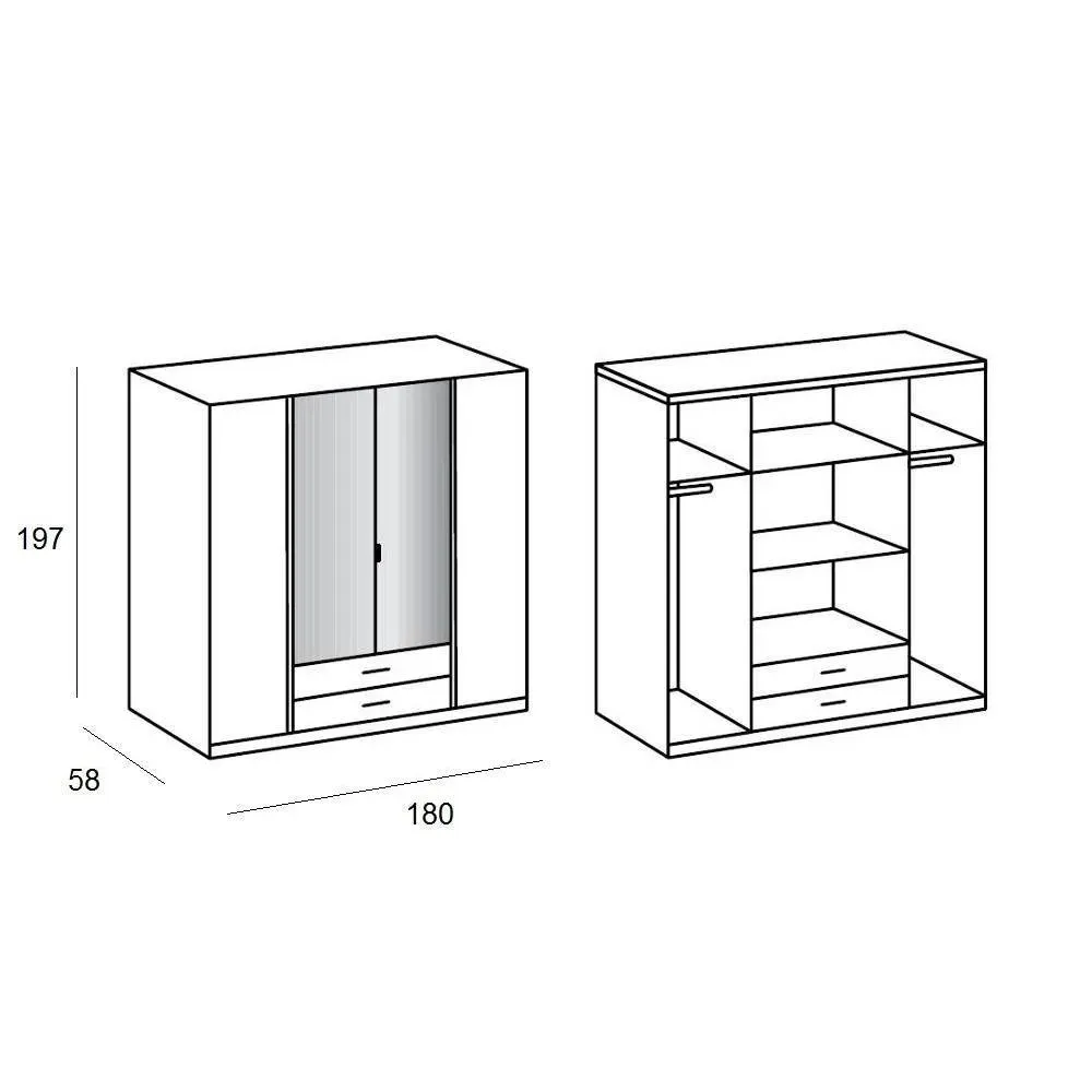 Illustration numéro 3 du produit Armoire KROOS 4 portes, 2 miroirs blanc / laquée blanc brillant