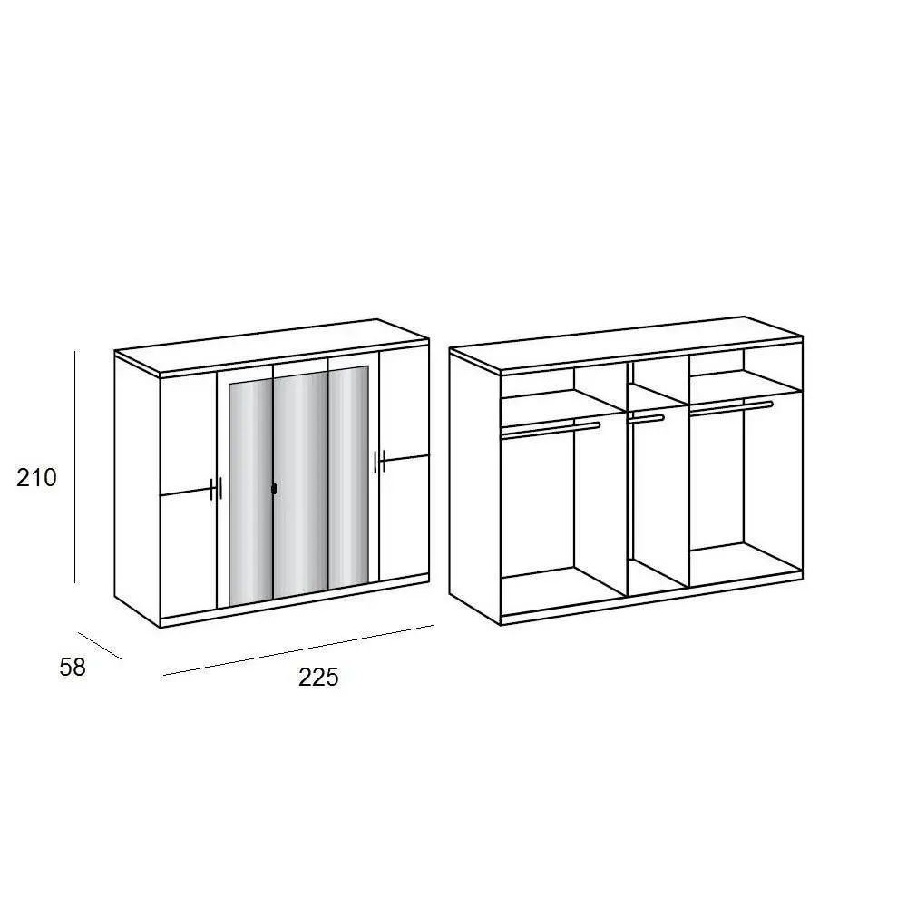 Illustration numéro 3 du produit Armoire 5 portes 3 miroirs CARAMELLA 225 cm blanc