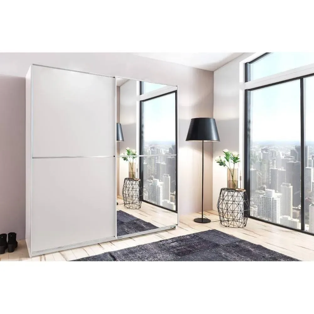 Illustration numéro 3 du produit Dressing coulissant HENDRIX 1 porte blanc mat / 1 porte miroir L : 179 cm