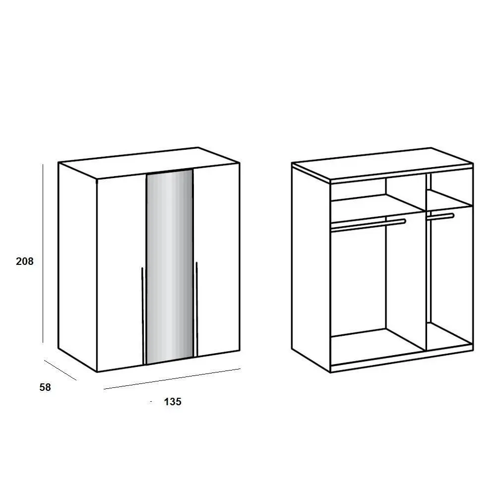Illustration numéro 3 du produit Armoire 3 portes 1 miroir WILMA 135 cm chêne naturel