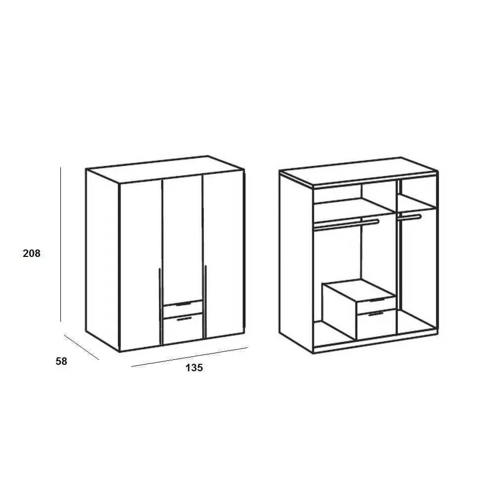 Illustration numéro 3 du produit Armoire 3 portes 2 tiroirs WILMA 135 cm blanche