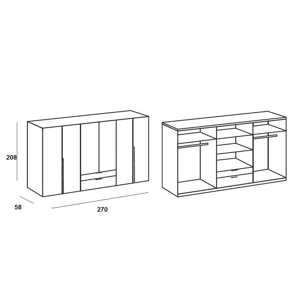 Illustration numéro 3 du produit Armoire 6 portes 2 tiroirs WILMA 270 cm chêne naturel