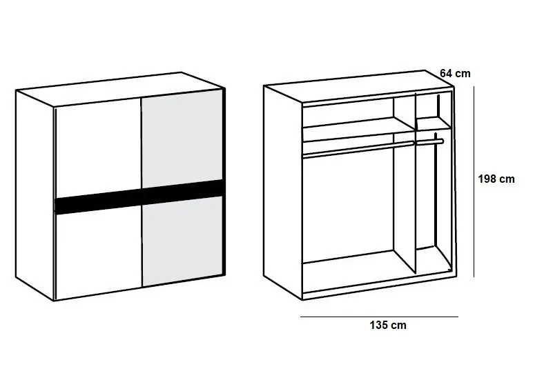Illustration numéro 3 du produit Armoire portes coulissantes COMBER 135 cm  blanc / gris