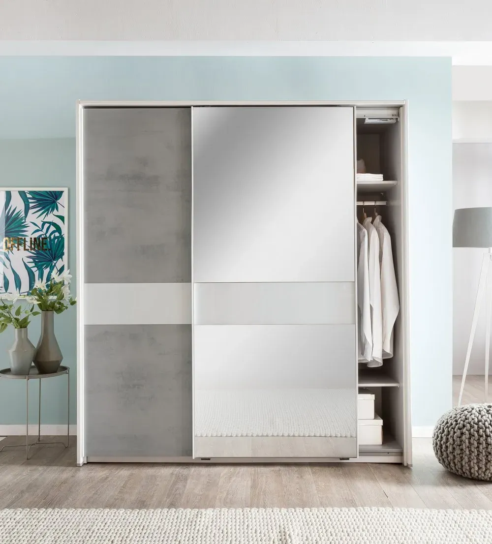 Illustration numéro 3 du produit Armoire coulissante COMBER 179 cm 1 porte grise rechampi blanc 1 porte miroir