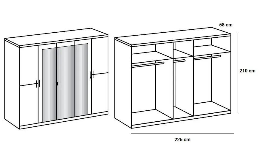 Illustration numéro 3 du produit Armoire 5 portes 3 miroirs CARAMELLA 225 cm chêne châtaigne