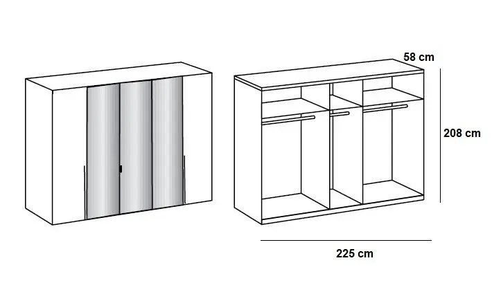 Illustration numéro 3 du produit Armoire 5 portes 3 miroirs WILMA 225 cm chêne naturel