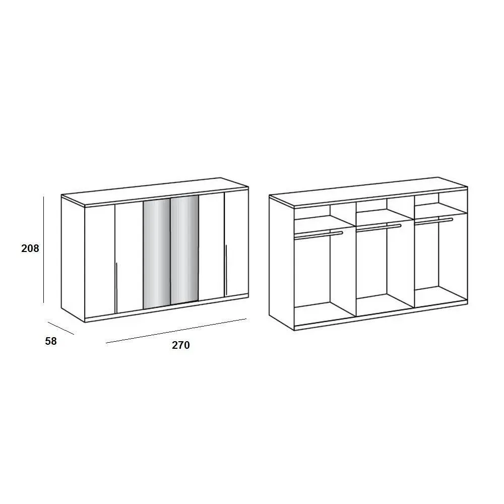Illustration numéro 3 du produit Armoire 6 portes 2 miroirs WILMA 270 cm blanche