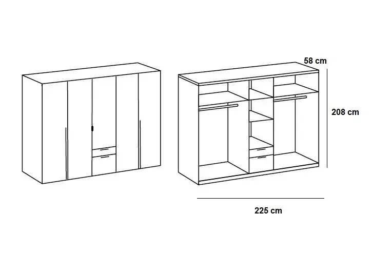 Illustration numéro 3 du produit Armoire 5 portes 2 tiroirs WILMA 225 cm chêne naturel