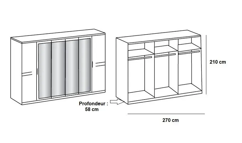 Illustration numéro 3 du produit Armoire IDAHO 6 portes 4 miroirs  270 cm blanc