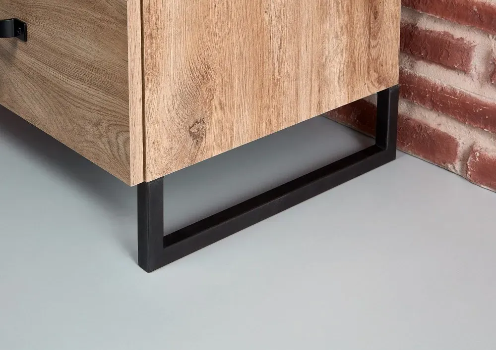 Illustration numéro 3 du produit Commode Buffet 5 tiroirs 2 portes style industriel PORTLAND chêne poutre métal L:139