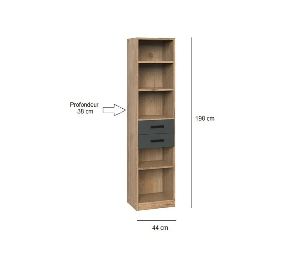Illustration numéro 3 du produit Etagères LISBURN style industriel 2 tiroirs chêne