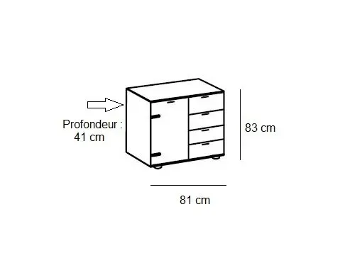 Illustration numéro 3 du produit Commode Buffet VERNON style industriel 4 tiroirs graphite 1 porte chêne poutre
