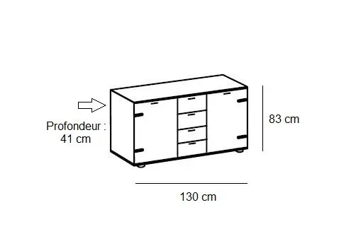 Illustration numéro 3 du produit Commode Buffet VERNON style industriel pin argenté vieilli tiroirs graphite