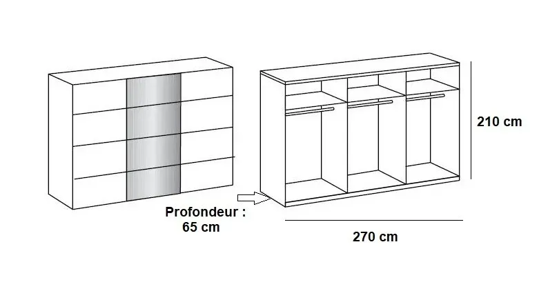 Illustration numéro 3 du produit Armoire de rangement 3 portes coulissantes EDWIG 270 cm gris béton / miroir