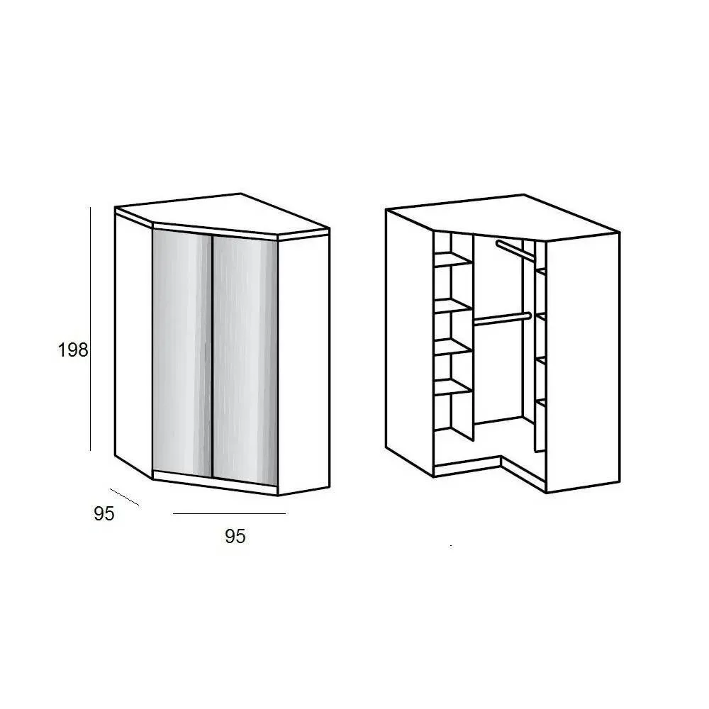 Illustration numéro 3 du produit Armoire d'angle dressing GABY chêne 2 portes laquées blanc 95 x 95 cm
