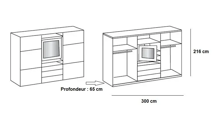 Illustration numéro 3 du produit Armoire de rangement coulissante MARITA chêne verre graphite miroir pivotant L 300 H 216 cm