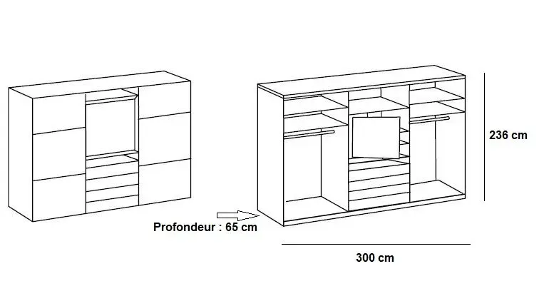 Illustration numéro 3 du produit Armoire de rangement coulissante MARITA verre blanc partie centrale TV L 300 H 236 cm