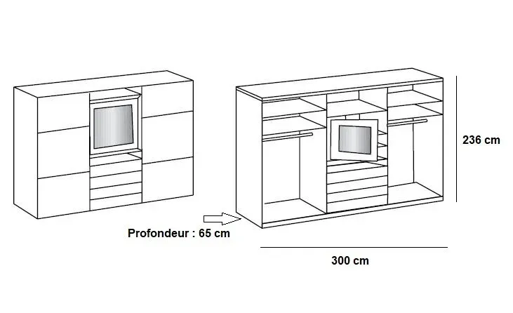 Illustration numéro 3 du produit Armoire de rangement coulissante MARITA verre blanc miroir pivotant L 300 H 236 cm