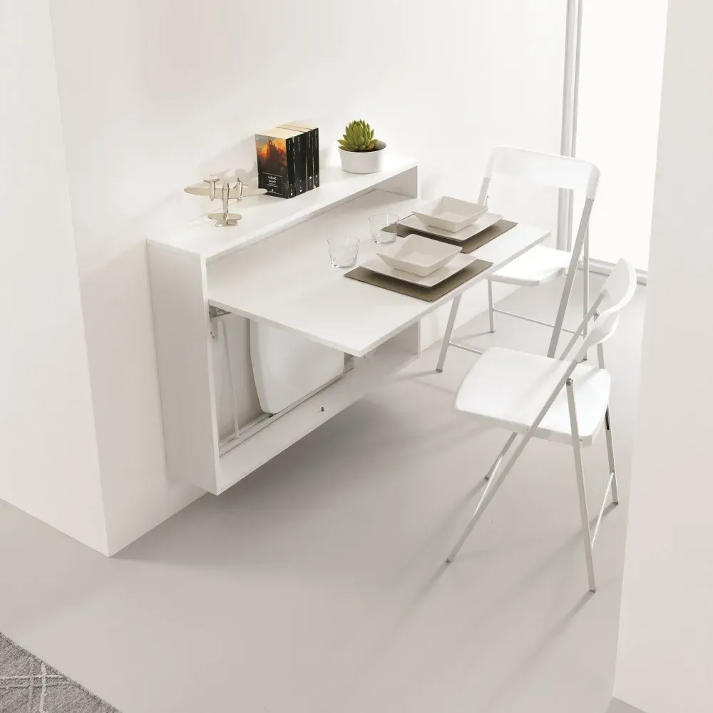Illustration numéro 3 du produit Table/bureau mural pliant BUREAU avec 3 chaises ZETA blanches incluses