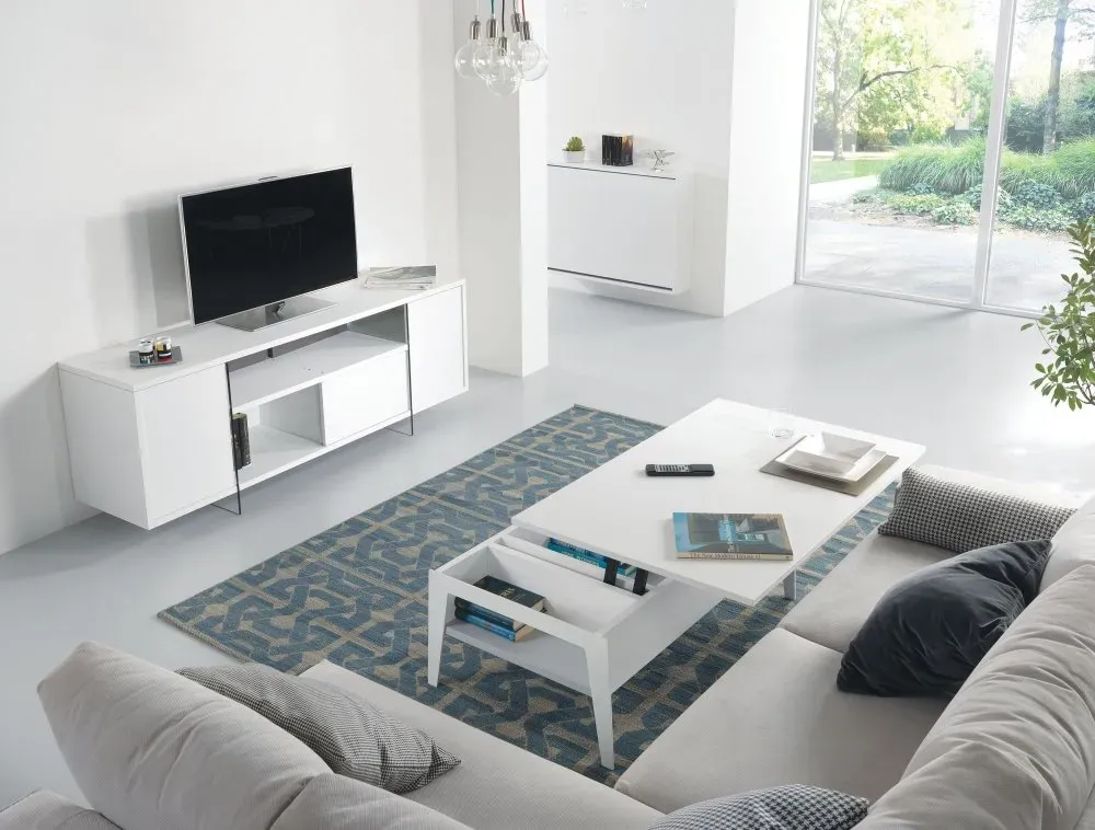 Illustration numéro 3 du produit Table basse relevable blanc mat  BRIGHTON avec piétement blanc 110x70cm