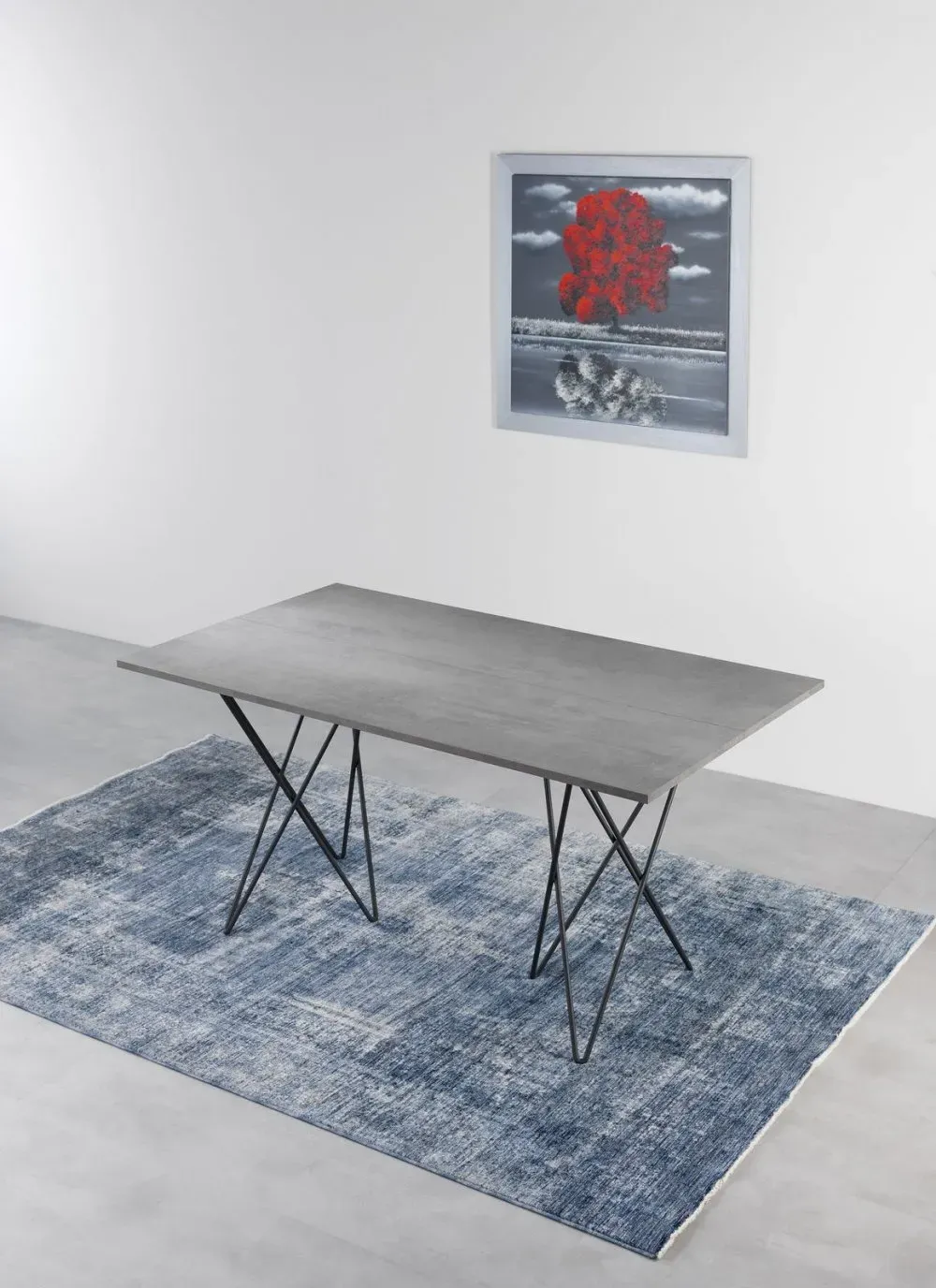 Illustration numéro 3 du produit Table console extensible ouverture en livre HERMES plateau gris béton pieds gris foncé largeur 140cm
