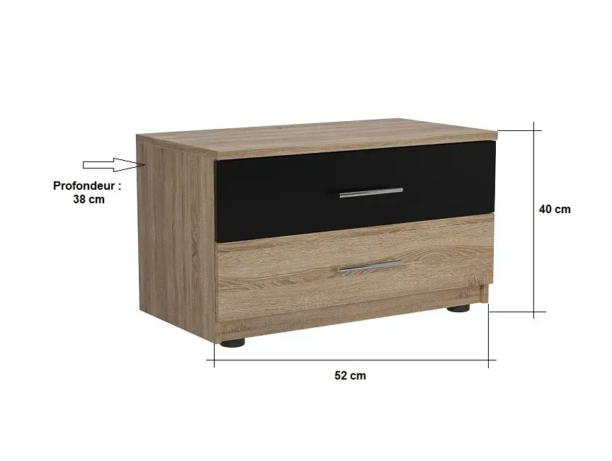 Illustration numéro 3 du produit Chevet 2 tiroirs KEY  chêne naturel noir mat