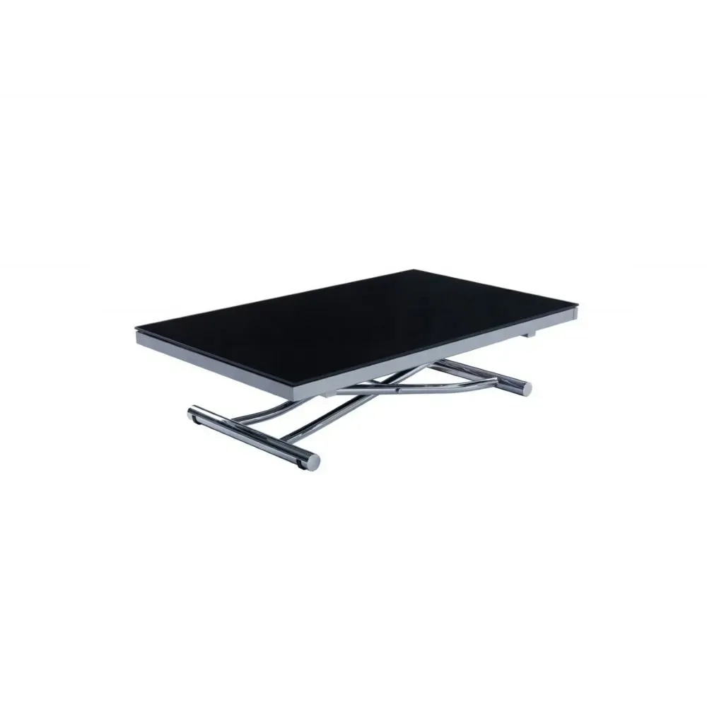 Illustration numéro 3 du produit Table basse relevable et extensible NEWJUMP verre noir pied chromé