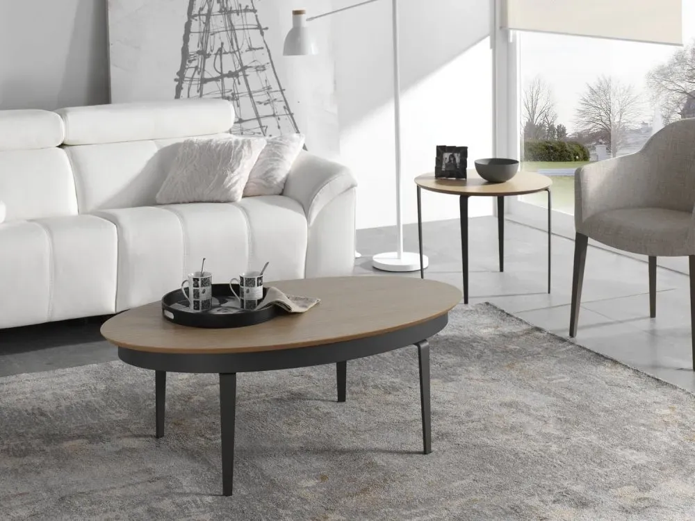 Illustration numéro 3 du produit Table basse relevable ovale SWING 115x65cm chêne pied métal noir