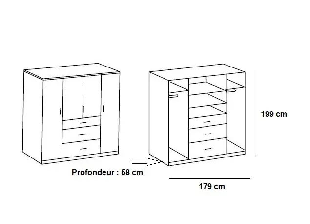 Illustration numéro 3 du produit Composition d'angle rangement dressing LAVAL  304 x 260 cm Ht : 239 cm