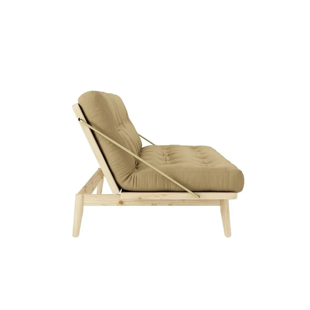 Illustration numéro 3 du produit Banquette futon FOLK en pin massif coloris beige blé couchage 130 x 190 cm.