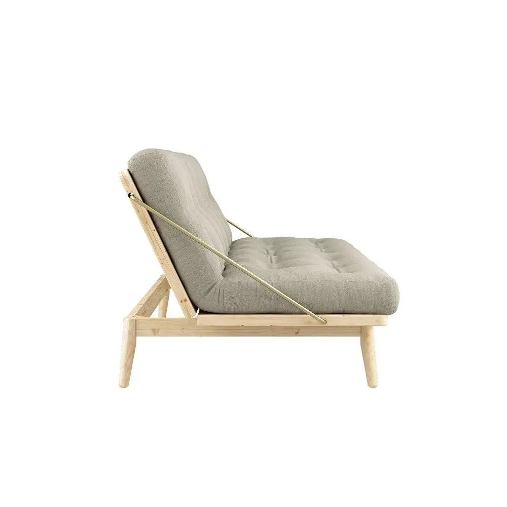 Illustration numéro 3 du produit Banquette futon FOLK en pin massif coloris lin couchage 130 x 190 cm.