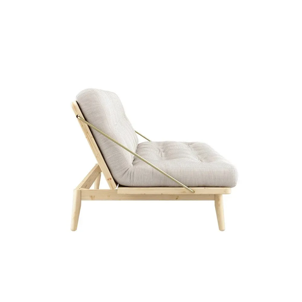 Illustration numéro 3 du produit Banquette futon FOLK en pin massif coloris ivoire couchage 130 x 190 cm.